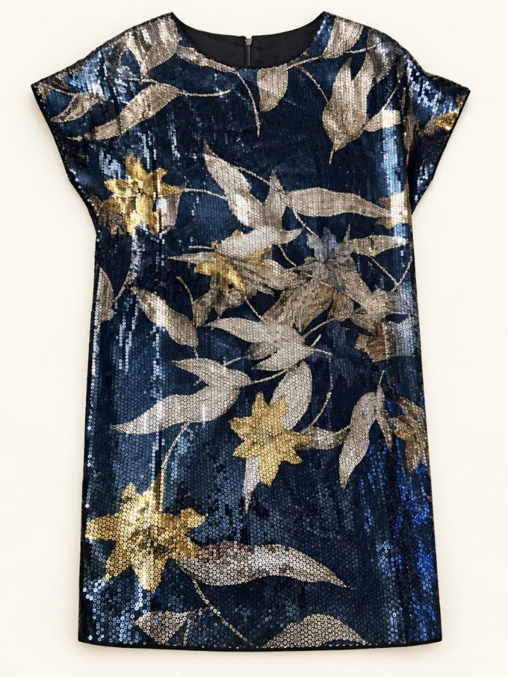 Marciano Navy Gold Floral Sequin Mini Dress Size 38